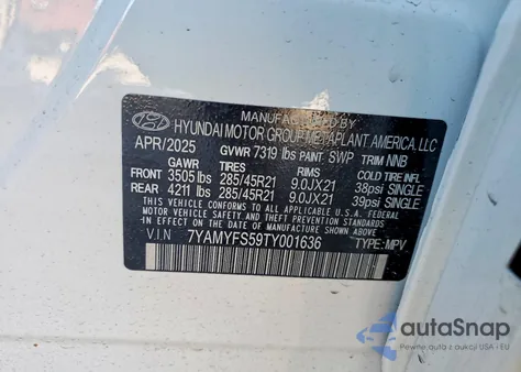2026 Hyundai Ioniq 9 Calligraphy z USA, uszkodzony, nr VIN 7YAMYFS59TY001636